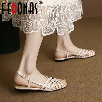 FEDONAS, нови дамски сандали на ниско ток, лятна ежедневни работна обувки от естествена кожа с тясна лента, лаконичная дамски удобна базова обувки 2023