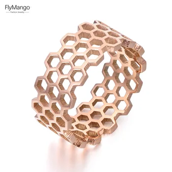 FlyMango Кух шестиугольное геометрично пръстен от титанов стомана цвят Розово Злато, модни пръстени, бижута за жени, безплатна доставка FR17143