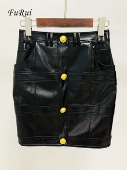 Fu Руи, най-новата мода 2023, дизайнерски дамски панталон от изкуствена кожа, украсени с бутони под формата на лъв, търговия на едро