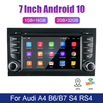 GPS WiFi Bluetooth MP5 Плейър Авто Радио Android 10 2 Din Сензорен Екран Хендсфри 7-Инчов Мултимедиен За Audi A4 B6/B7 S4 RS4