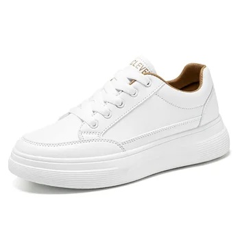 HKAZ-S/ нови малки бели дамски обувки с дебела подметка, прости модни ежедневни удобни сезонни обувки с кръгло бомбе за улици, с отстъпка