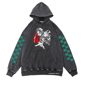 Hoody Demon Slayer с качулка, аниме-hoody, реколта hoody с принтом в стил харадзюку, мъжки пуловер с качулка, мъжки дрехи