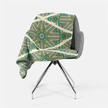 HX Модно фланелевое одеяло с 3D принтом, зелено ретро-мандала, покривки за легла, диван, пътуване, преносими топли плюшени завивки