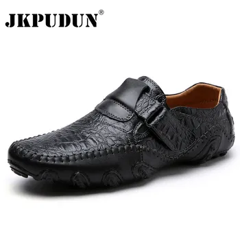 JKPUDUN Plus Szie/ Мъжки Обувки, Ежедневни Обувки от естествена Кожа, Луксозни Маркови Мъжки Лоферы, Италиански Дишащи Обувки За Шофиране, Мокасини без Закопчалка