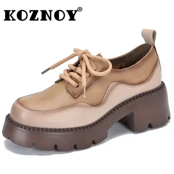 Koznoy/ автентични женски обувки Mary Jane в ретро стил върху платформа и танкетке 6 см, етническа естествена Кожа, малки лятна дамски обувки с кръгло бомбе дантела