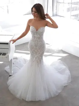 Lakshmigown Vestidos Дантелено Сватбена рокля на Русалка С Открити рамене 2023 Секси Сватбени Рокли в стил Бохо За Младоженци Сладко