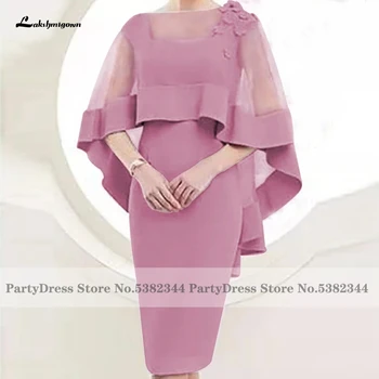 Lakshmigown Розова рокля за майката на булката с нос 2021, Сатен скромни женски рокли за коктейли и сватбени партита