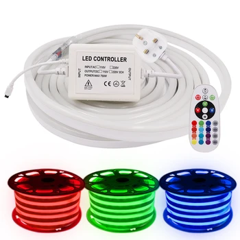 Led RGB neon лента 110V 220V дистанционно управление Топло бяла водоустойчива гъвкав кабел 120LED САЩ, ЕС, Великобритания AU комплект осветление, орнаменти