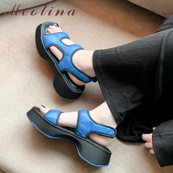 Meotina/ дамски сандали на платформа от естествена кожа, с кръгли пръсти, дамски модни и ежедневни обувки на равна подметка, лято-пролет, бяло, лилаво 40