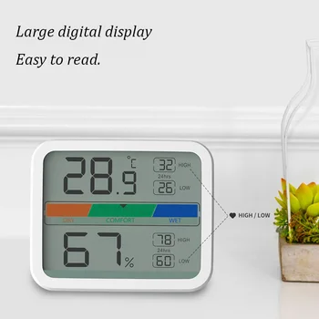 Miiiw LCD дигитален термометър 2 влагомер, така че Термогигрометр за помещения с магнит, МИНИМАЛНИ/МАКСИМАЛНИ показатели за контрол на климата в помещението