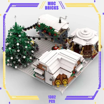Moc Строителни блокове Зимни модел на селски пазар Технологични тухли САМ Събрание Street View Играчки за деца, Детски Коледен подарък