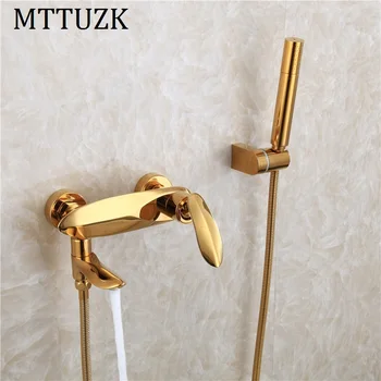 MTTUZK Скандинавски месинг златен смесител за душ с топла и студена вода, монтиран на стената титан златна смесител за душ, комплект за окачване на стенни смесители