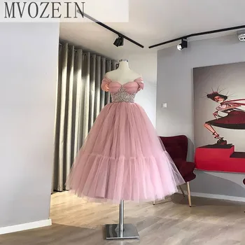 Mvozein Розова рокля за абитуриентски бал с отворени рамене, вечерна рокля, расшитое мъниста, топ рокля, вечерна рокля, хубава вечерна рокля, диференцирани рокля vestidos