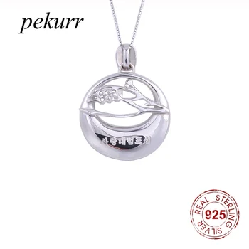 Pekurr 925 сребро цвете корейски символи Кръгли колиета за жените Обичат Големи кръгли висулки, Мода бижута