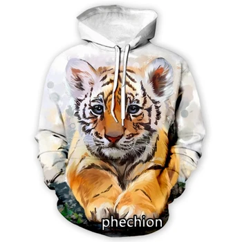 phechion, Нови Модни Мъжки/Дамски Блузи с 3D Принтом Животински Тигър и дълъг ръкав, Ежедневни Блузи, Мъжки Свободни Спортни Пуловери А27