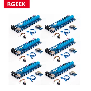 RGEEK 6шт USB 3.0 PCI-E pcie Странично Express 1X 4x, 8x 16x Удължител Странично Карта-адаптер SATA 15pin Штекерно-4pin захранващ Кабел