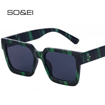 SO & EI Нова Мода Квадратни Луксозни дамски Слънчеви очила Ретро Марка дизайнерски обувки Градиентные Огледално Нюанси UV400 Мъжки Слънчеви очила с Нитове