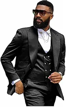 TPSAADE Мъжки костюми Slim Fit, Комплект от 3 теми, голям и висок яке, жилетка, панталони, Сватбени смокинги, вечерни поръчка (яке + Жилетка + Панталони)