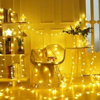 USB 5V led фенер, звезден венец, пълна звездите, мигащи светлини за украса на стаята за рожден ден, Коледа неонова лампа, венец