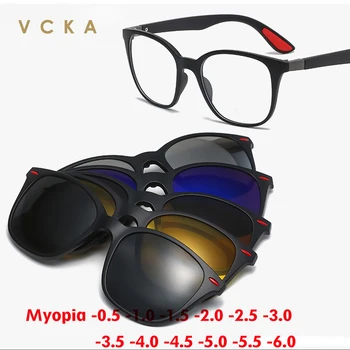 VCKA 6 In1 Мъжки Поляризирани Класически Оптични Магнитни Слънчеви Очила За Късогледство Клип за Нощно Виждане с Рецепта По Поръчка Дамски Рамки За Очила