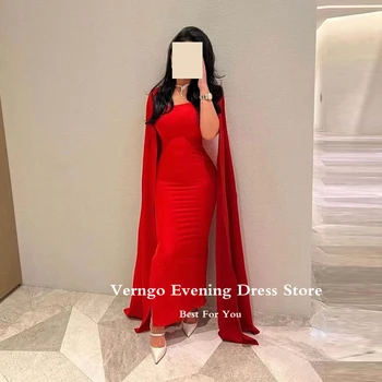 Verngo Прости червени стрейчевые вечерни рокли с дълги ръкави-накидками, саудовское арабско-секси вечерна рокля за абитуриентски бал, сватба рокля за гости