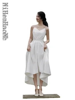 Vestido De Новия/Нова сватбена рокля на спагети презрамки с V-образно деколте, Vestido, бели сватбени рокли, дамски халат