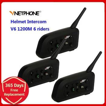 Vnetphone 3шт мотоциклет шлем V6 Bluetooth слушалка Домофон 6 състезатели 1200 м Безжичен Интеркомуникадор БТ переговорное устройство