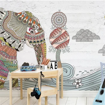 wellyu Ръчно рисувани пейзаж със слон на заден план стени, тапети за детска стая, стенни рисувани по поръчка, големи стенни тапети, стенни картини