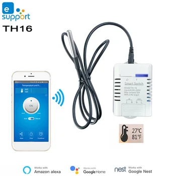 Wifi Ключ eWeLink TH16, Измерване на Температура и Влажност с Сензорен Кабел, Комплект за Автоматизация на Умен дом, Гласово Управление Алекса Echo