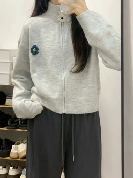 Xgoth Женска сива градинска дрехи, Японски Старинен пуловер, вязаная яке, Дамски Ежедневни панталони на съвсем малък, trend комплект, в градски стил в стил пънк