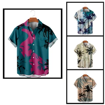 Y2k, ежедневни ризи с копчета за мъже, хавайски стил, Harajuku, цветен блок, градинска риза с къс ръкав