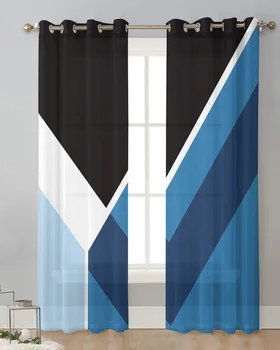 Абстрактни сини геометрични тюлевые пердета за хола спални, прозрачни завеси на прозореца, кухня, балкон, модерни вуалевые завеси