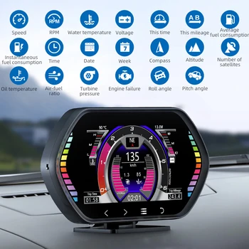 Авто Централен Дисплей OBD2 GPS С Двойна Система за HUD 4,5-Инчов LCD Цифров Скоростомер, Инклинометр От чувствителни на Допир Бутони И Осветените от Времето на Седмица