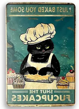 Аз САМО ЧЕ ИСПЕКЛА ВИ малко СЛАДКИ --- Забавен Черна Котка Декор Метална Лидице Знак Смешно Коте Реколта Означения за Кухненските Стени Забавен Интериор 12x8