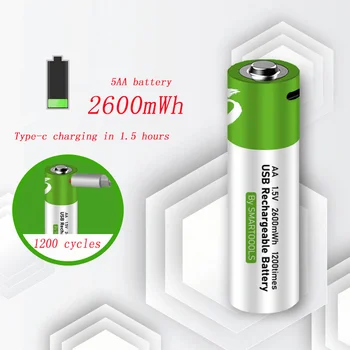 акумулаторна батерия aa от 1,5 2600 МВтч литиева батерия поддържа пряка зареждане на линия TYPE-C pilas recargables aa bateria 
