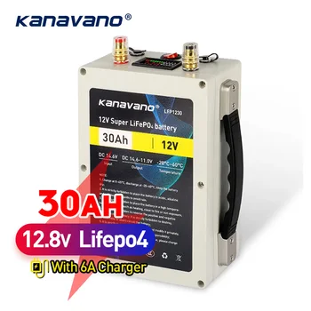 Акумулаторна батерия Kanavano 12V Deep Cycle 12,8 V 30Ah LiFePO4 С Вградена защита BMS СЪС Зарядно устройство 6A EU/US