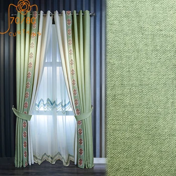 Американски кънтри-зелен памук, конопляная лейси ред плътни завеси за хол, спалня, Готово изделие по поръчка