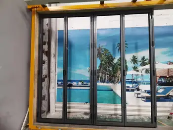 Американският Вътрешен Балкон разумна Цена Двустворчатая Двустворчатая Разтегателна Врата Външна Аккордеонная Алуминиева Стъклена Сгъваема Врата За Двор