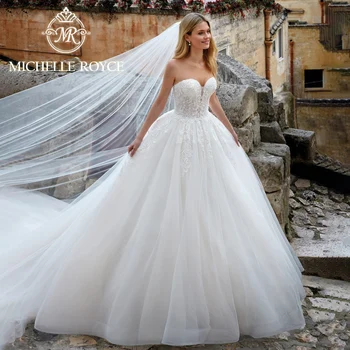 Бална рокля Мишел Ройс, Сватбени рокли за жени 2023, Луксозна сватбена рокля от органза с бродерии във формата на сърце, Vestidos De Новия