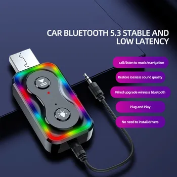 Безжична Bluetooth 5.3 Приемник Предавател MP3 Музикален Аудиоадаптер 3.5 мм Aux USB Jack, Акумулаторна батерия С Цветни Автомобилни Аудио HIFI