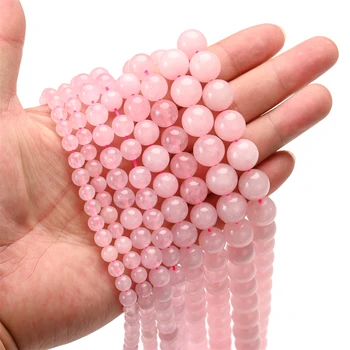 Безплатна Доставка Розови кристали от Розов кварц топчета от естествен Камък Кръгла свободна распорная топчета за бижута направи си САМ Гривна 4 6 8 10 12 мм