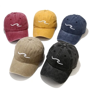 Бейзболна шапка от промит от памук, за мъже, дамски бейзболна шапка с вълниста бродерия, модерен хип-хоп шапки, спортна шапка