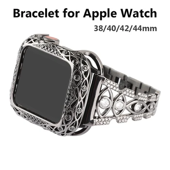Блестящи Въжета за Apple Watch 40 мм/44 мм iWatch Series 6/5/4/SE/3 38 mm/42 мм Каишка Женски гривна от неръждаема стомана Луксозен калъф-гривна