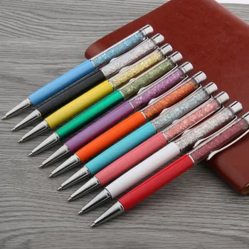 Боядисана химикалка дръжка от алуминий и пластмаса, с украшение във вид на кристали