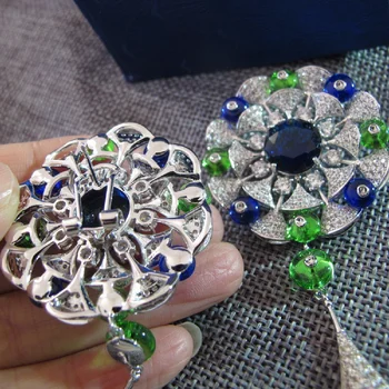 Бразилски Луксозен Зелен/син циркониевый Камък, Геометрични Обеци с цветя, Гердани на най-дългата Верига, Бижута За Жени, сега Позлатените Покритие