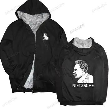 брандираната зимни hoody с качулка, топло палто Friedrich Nietzsche, брандираната зимно яке за момчета, мъжки руното hoody с качулка, мъжки hoody с цип