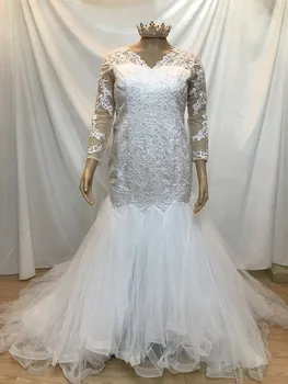 В Наличност Сега на склад в Cleanrance Сватбени рокли на Русалка Размер на 16 снежно Бял цвят, Бърза доставка, Номер 58