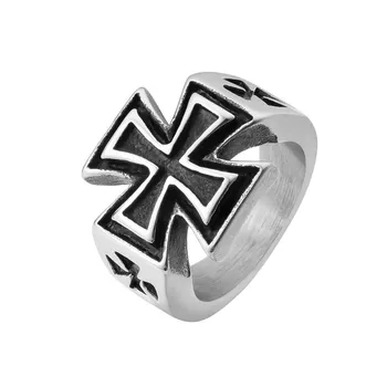 Винтажное пръстен с кръст от неръждаема стомана в стил хип-хоп, мъжки религиозна партия, модни бижута, подарък за Хелоуин на едро