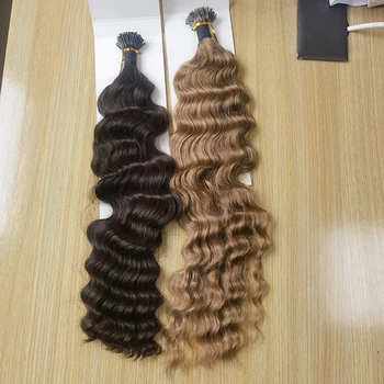 Висококачествен 22-инчов малайзийские кератиновые капсули с дълбока вълна, естествена коса, предварително залепените I Съвет за изграждане на човешки косъм