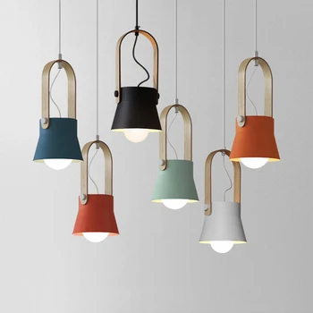 Висящи лампи Nordic Led, лампа за дома, подвесная лампа Macaron Design, Висящи лампи с дървени кръгчета, Кухненски приспособления